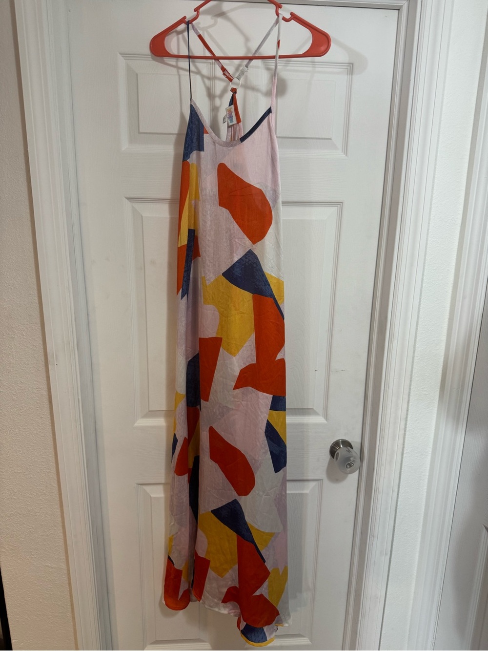 Lularoe Abstract Lightweight Multi Colored Maxi SunDress in Red, Yellow & Navy